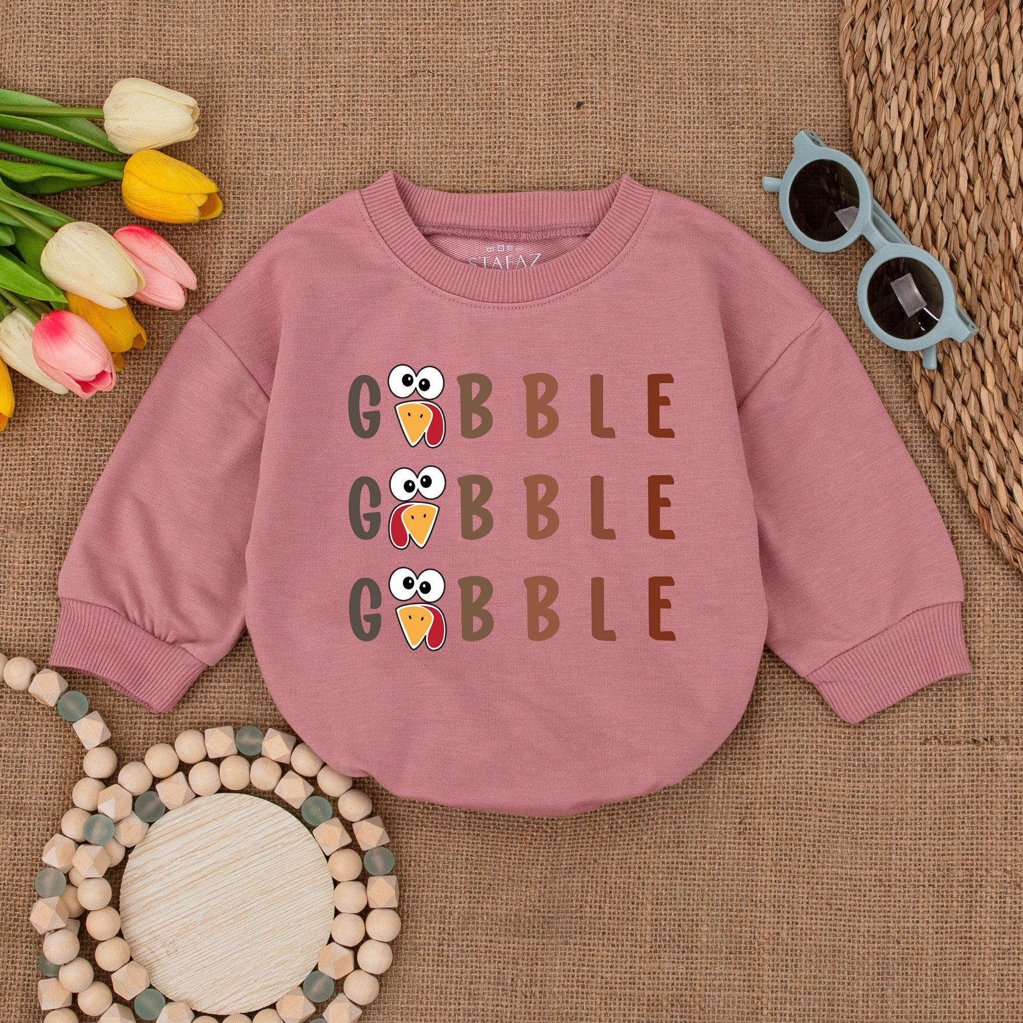 Gobble Baby Romper with Funny Turkey Face Thanksgiving Outfit Soft Cotton Fall Bodysuit for Infant or Toddler Comfortable Holiday Wear