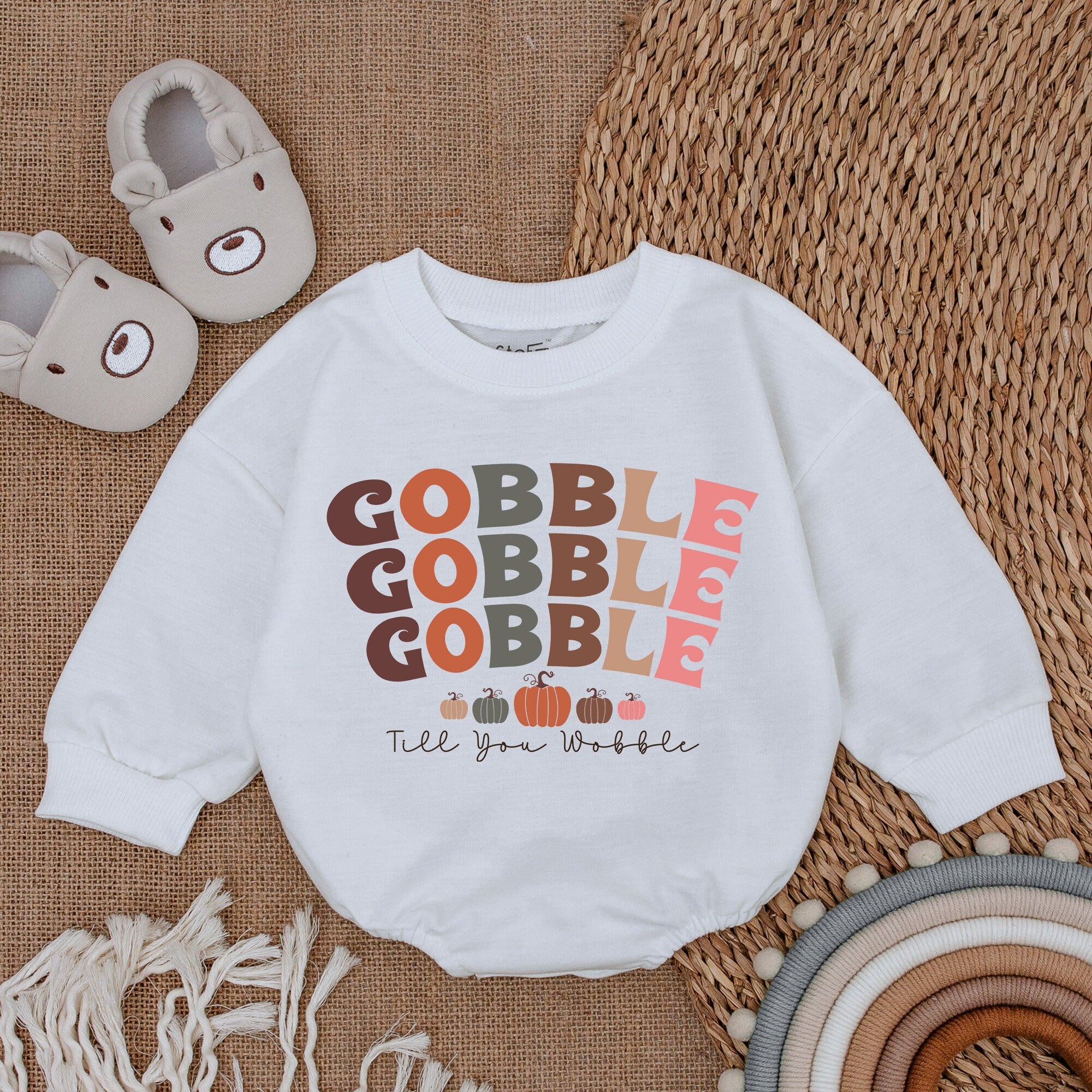 Gobble Till You Wobble Baby Romper Thanksgiving Infant Outfit Soft Cotton Fall Baby Shower Gift First Holiday Clothes for Girls