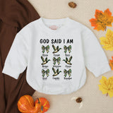 God Said I Am Baby Boy Romper with Mallard Duck Print, Long Sleeve Cotton Outfit for Southern Hunting Theme, Baby Shower Gift, Fall Wear