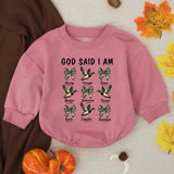 God Said I Am Baby Boy Romper with Mallard Duck Print, Long Sleeve Cotton Outfit for Southern Hunting Theme, Baby Shower Gift, Fall Wear