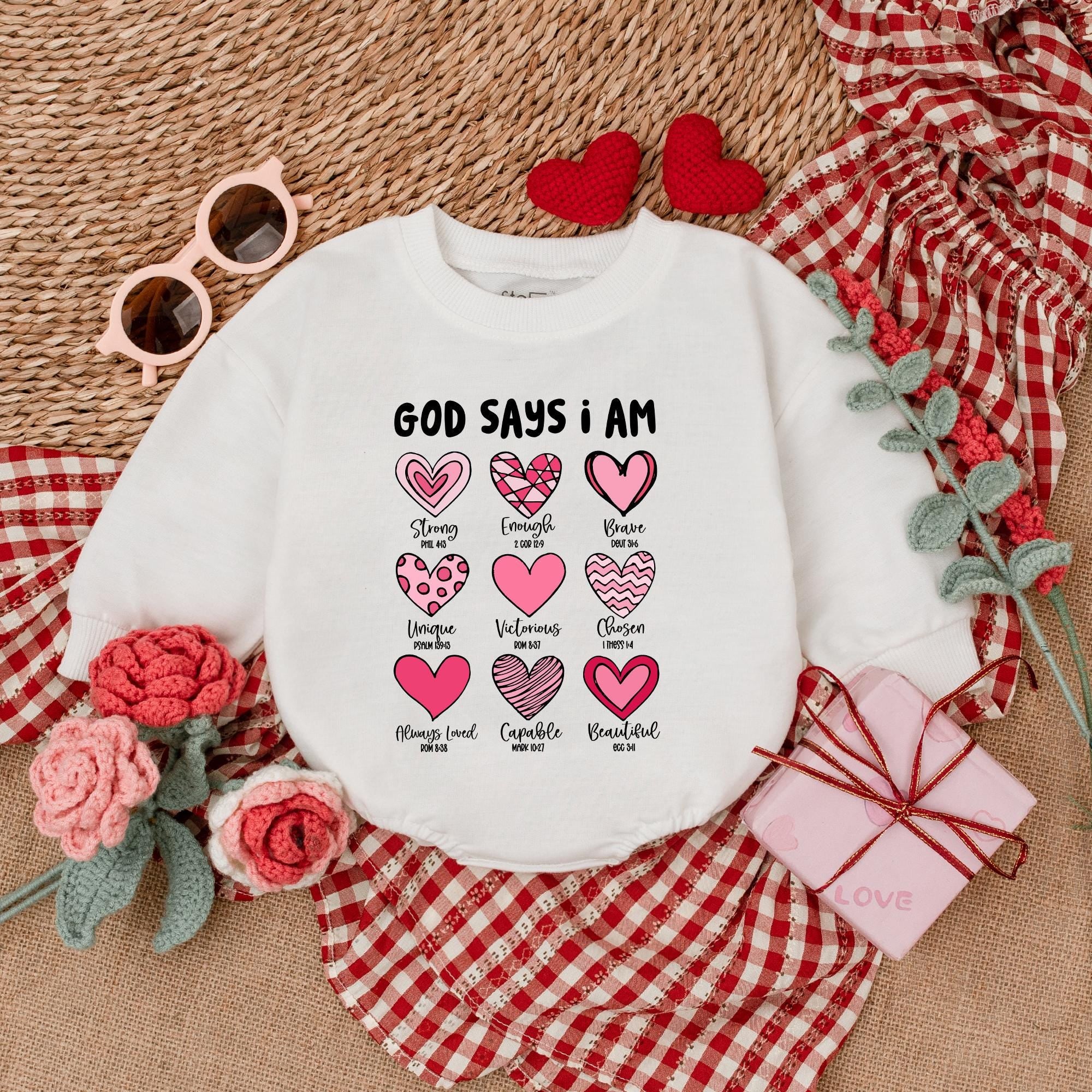God Says I Am Baby Romper Heart Design Faithful Valentines Day Bodysuit for Girls Cute First Valentine's Outfit Soft Comfortable Cotton