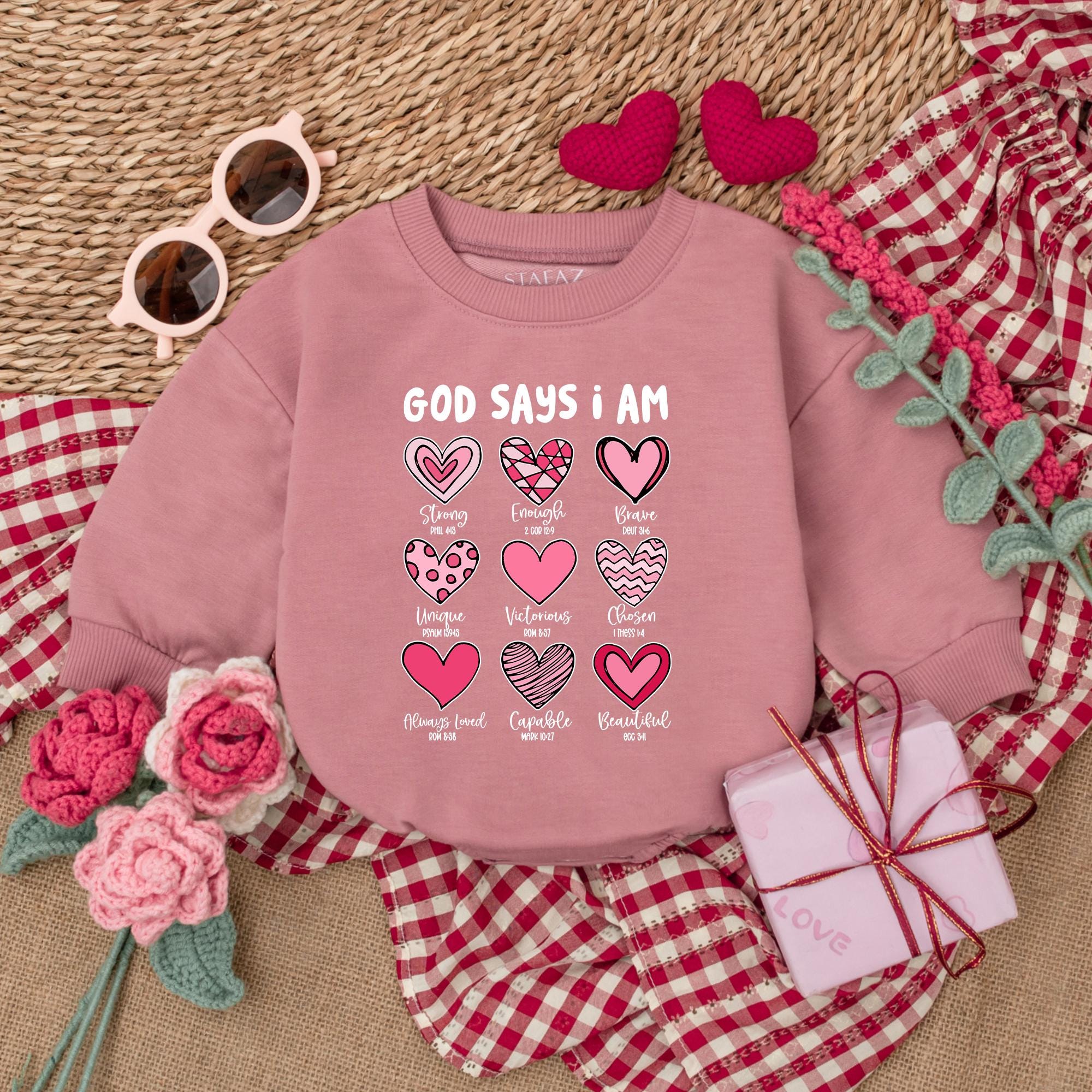 God Says I Am Baby Romper Heart Design Faithful Valentines Day Bodysuit for Girls Cute First Valentine's Outfit Soft Comfortable Cotton
