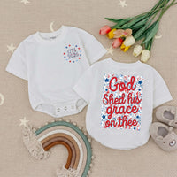 God Shed His Grace Toddler Romper, Patriotic Matching Family 4th of July Outfit, Soft Cotton Baby Independence Day Shirt for Summer