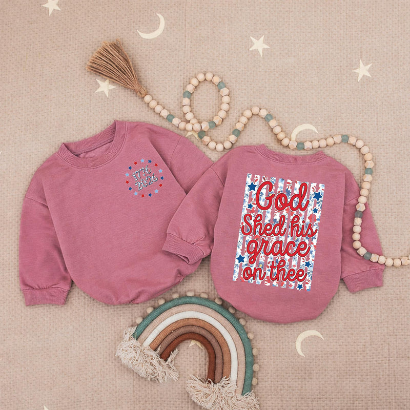 God Shed His Grace Toddler Romper, Patriotic Matching Family 4th of July Outfit, Soft Cotton Baby Independence Day Shirt for Summer