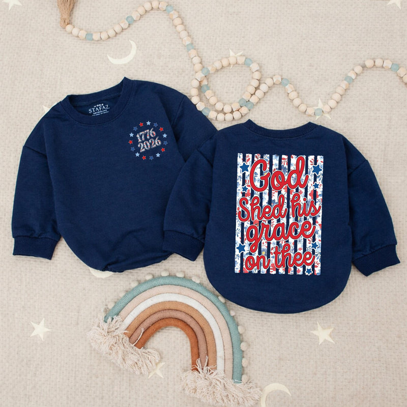 God Shed His Grace Toddler Romper, Patriotic Matching Family 4th of July Outfit, Soft Cotton Baby Independence Day Shirt for Summer