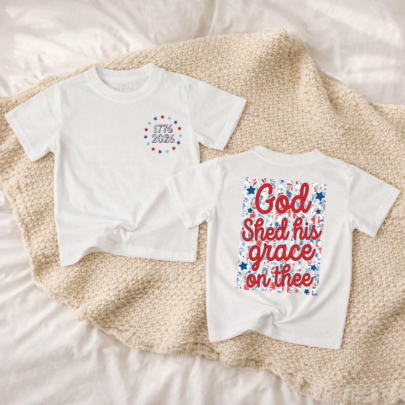 God Shed His Grace Toddler Romper, Patriotic Matching Family 4th of July Outfit, Soft Cotton Baby Independence Day Shirt for Summer