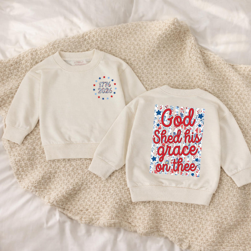 God Shed His Grace Toddler Romper, Patriotic Matching Family 4th of July Outfit, Soft Cotton Baby Independence Day Shirt for Summer