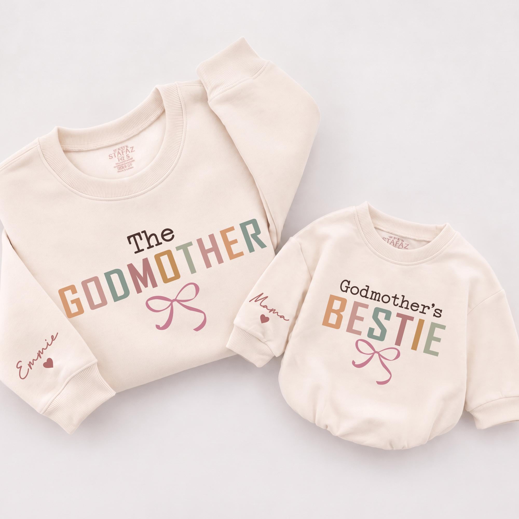 The Godmother & Godmother's Bestie Matching Sweatshirts with Custom Names, Cute Aunty and Niece Outfits for Special Bonding Moments