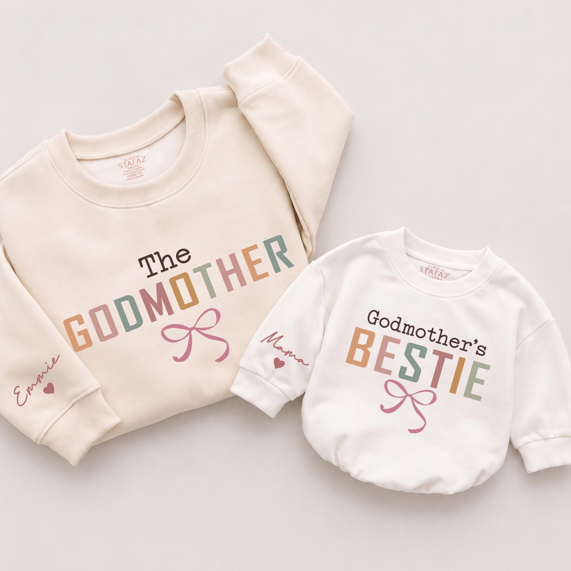 The Godmother & Godmother's Bestie Matching Sweatshirts with Custom Names, Cute Aunty and Niece Outfits for Special Bonding Moments