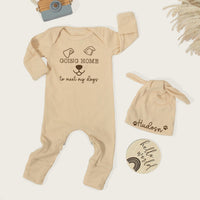 Going Home to Meet My Dogs Baby Outfit with Custom Name Hat Set Newborn Coming Home Bodysuit Dog Lover Gift Soft Cotton Clothing