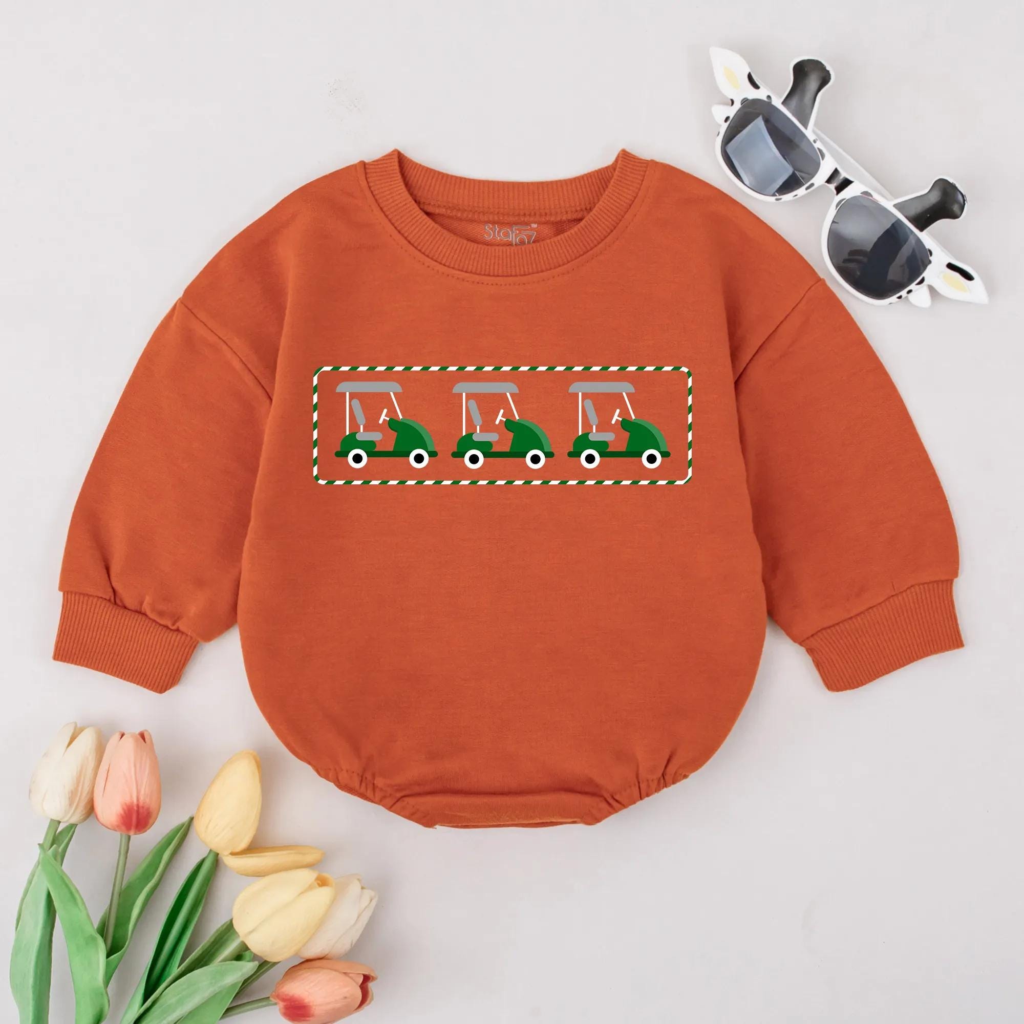 Golf Cart Baby Romper Soft Cotton Toddler Shirt Sporty Design Green Pattern Infant Boy Girl Outfit Birthday Gift Comfortable Apparel