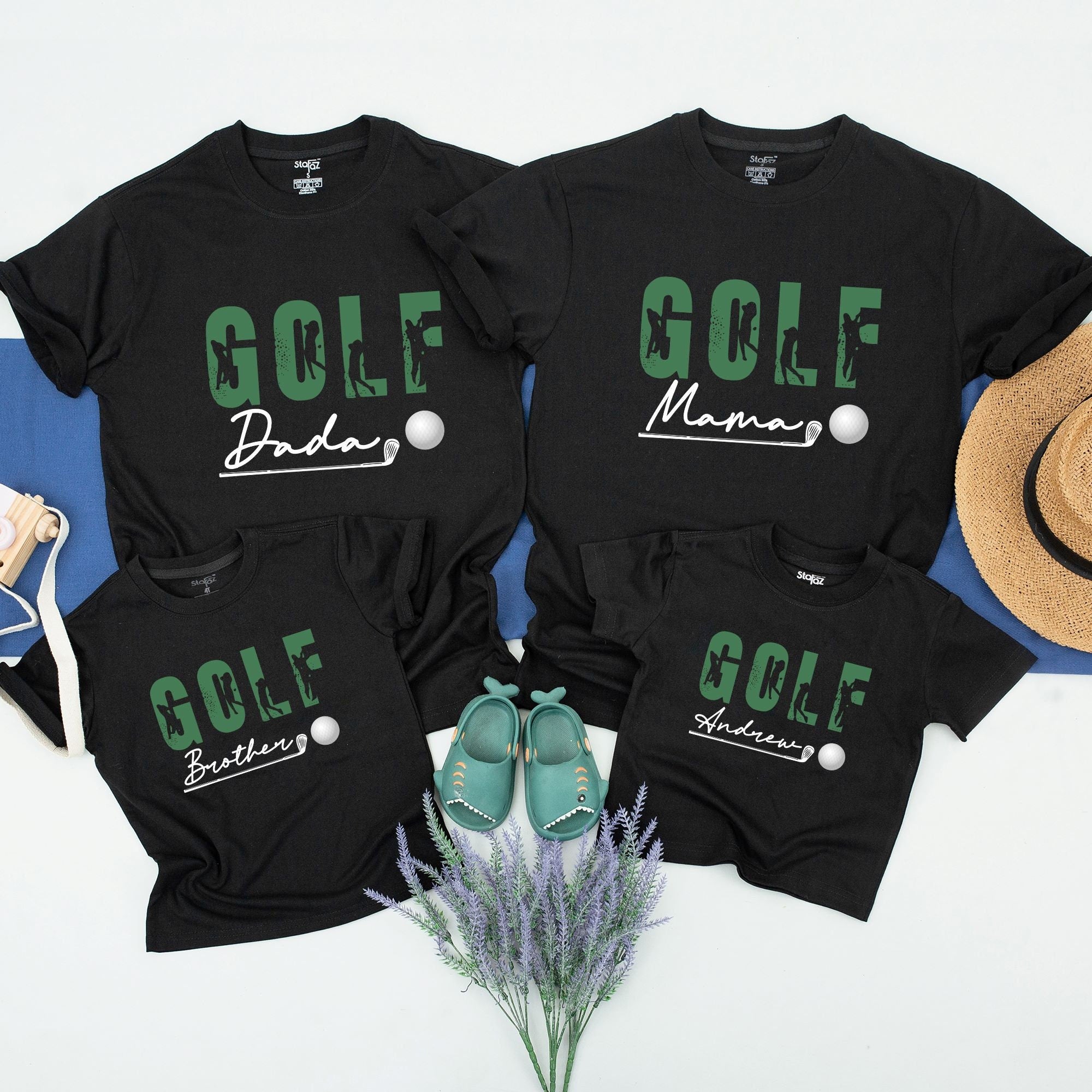 Golf-Themed Personalized Family Shirts Custom Name Birthday Outfit Soft Cotton Match Mom Dad Kids Playful Graphic Tee Fun Gift