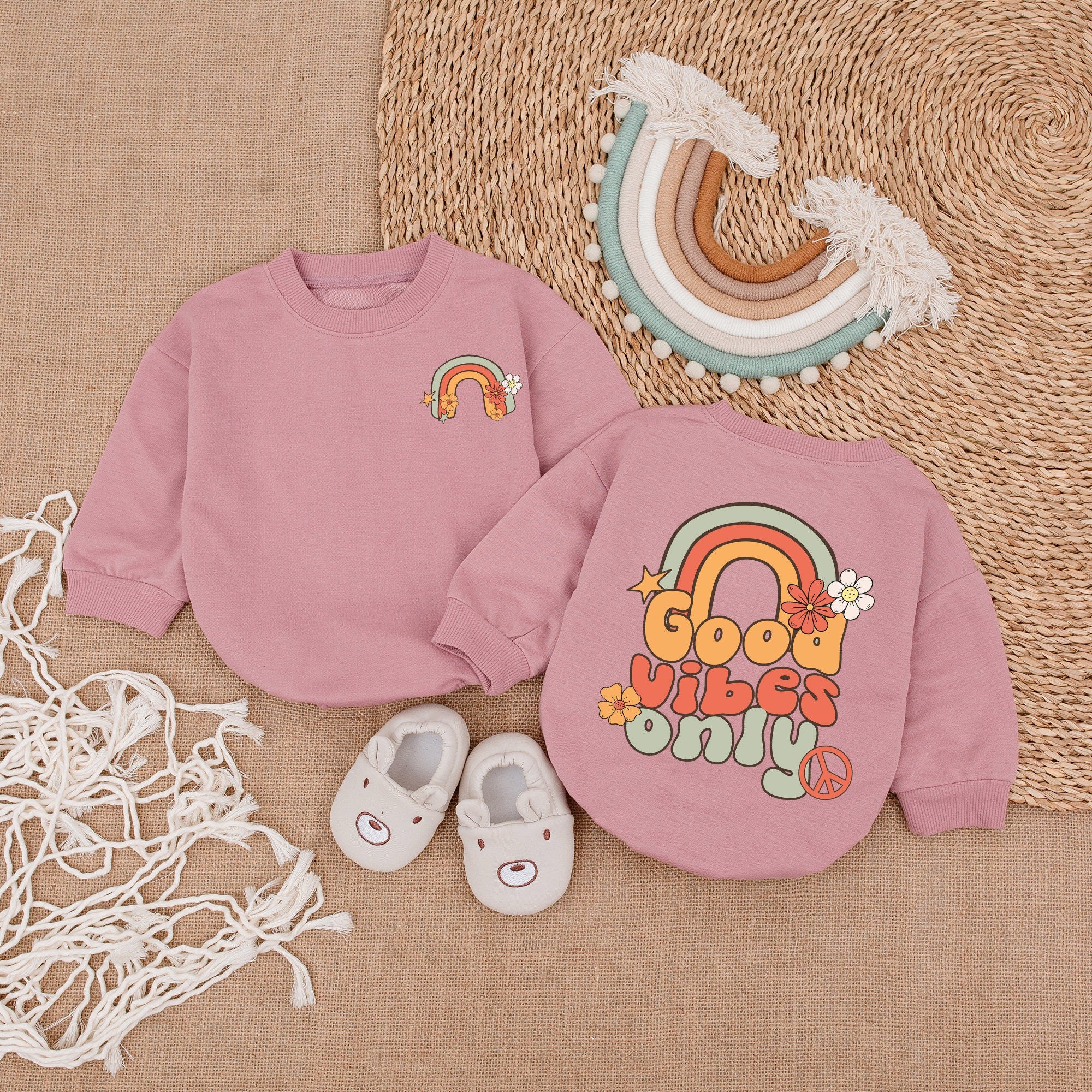Good Vibes Only Baby Romper Retro Rainbow Groovy Outfit for Girls Birthday Hippie Style Floral Cotton Comfort Newborn Infant Gift