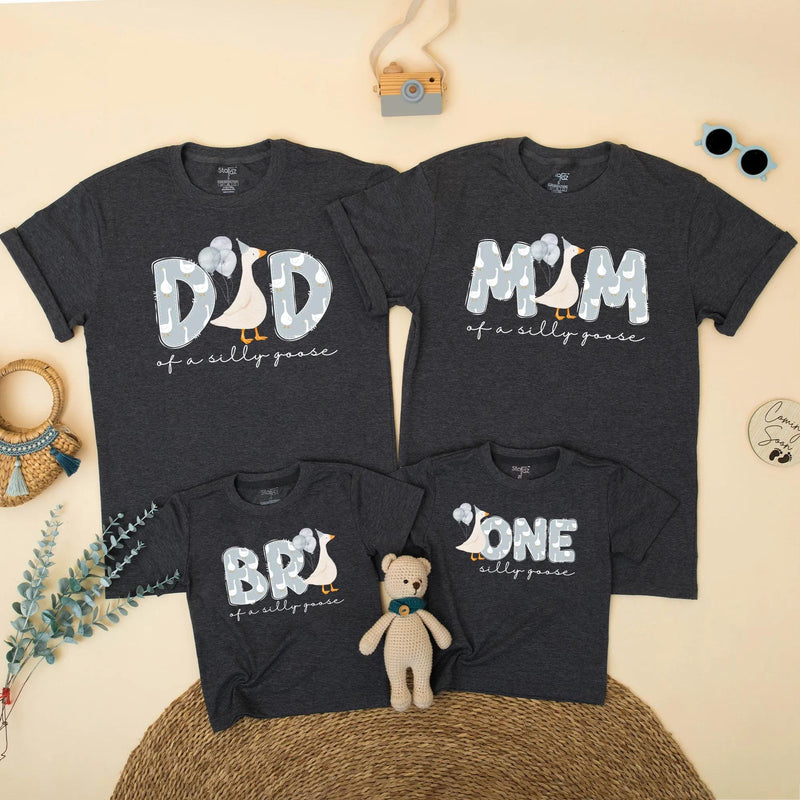 Goose First Birthday Matching Shirts for Family, Custom Baby Boy Outfit with Cartoon Goose Design, Fun Party Wear for Milestone Celebration