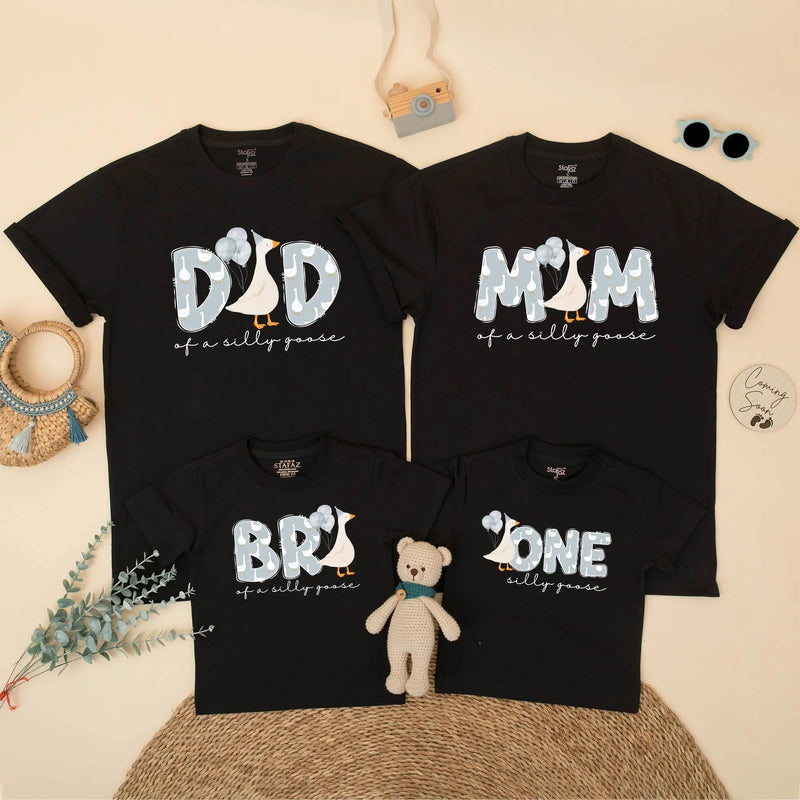Goose First Birthday Matching Shirts for Family, Custom Baby Boy Outfit with Cartoon Goose Design, Fun Party Wear for Milestone Celebration