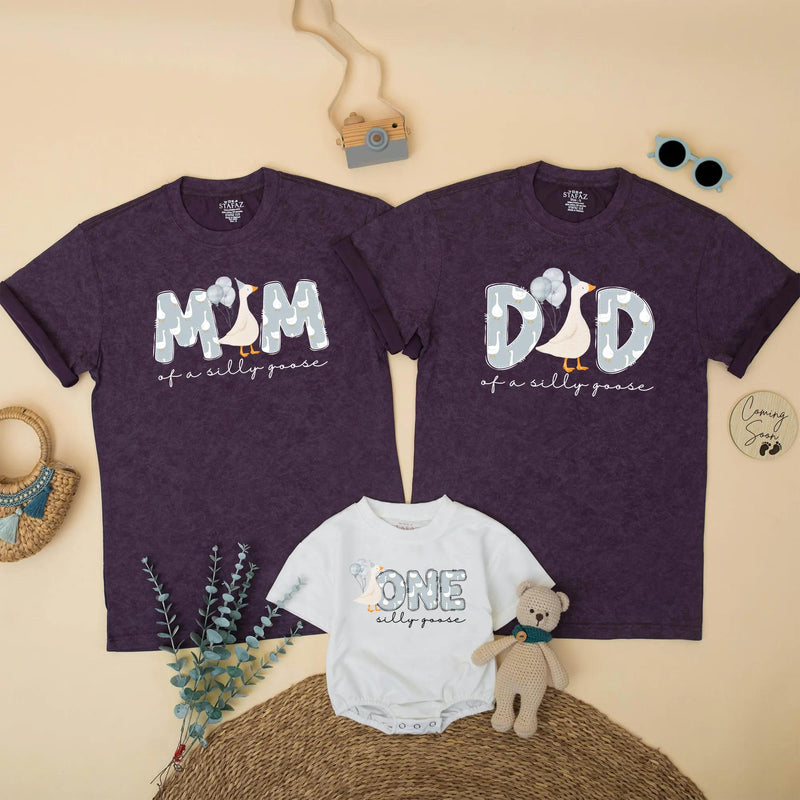 Goose First Birthday Matching Shirts for Family, Custom Baby Boy Outfit with Cartoon Goose Design, Fun Party Wear for Milestone Celebration
