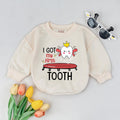 I Got My First Tooth Baby Bodysuit with Cartoon Tooth Design Milestone Outfit for Infant Smiles, Funny Gift for First Tooth Celebration