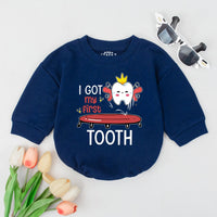 I Got My First Tooth Baby Bodysuit with Cartoon Tooth Design Milestone Outfit for Infant Smiles, Funny Gift for First Tooth Celebration