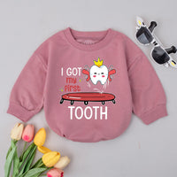 I Got My First Tooth Baby Bodysuit with Cartoon Tooth Design Milestone Outfit for Infant Smiles, Funny Gift for First Tooth Celebration
