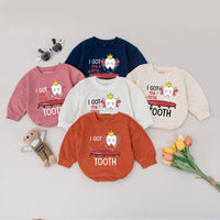 I Got My First Tooth Baby Bodysuit with Cartoon Tooth Design Milestone Outfit for Infant Smiles, Funny Gift for First Tooth Celebration
