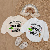 Grab My Diapers I'm Going Golfing With Daddy Baby Romper - Cute Long Sleeve Outfit for Newborns - Soft Cotton Baby Shower Gift