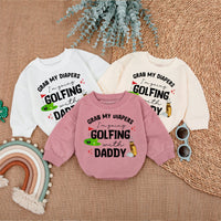 Grab My Diapers I'm Going Golfing With Daddy Baby Romper - Cute Long Sleeve Outfit for Newborns - Soft Cotton Baby Shower Gift