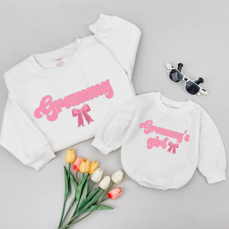 Grammy and Grammy’s Girl Matching Shirts with Pink Bubble Lettering, Grandma and Baby Coordinated Outfit, Cute Gift for New Grandma