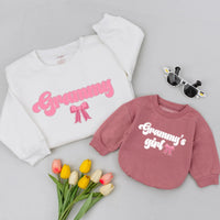 Grammy and Grammy’s Girl Matching Shirts with Pink Bubble Lettering, Grandma and Baby Coordinated Outfit, Cute Gift for New Grandma