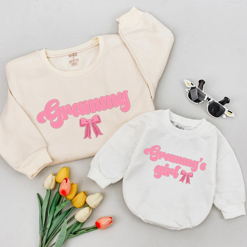 Grammy and Grammy’s Girl Matching Shirts with Pink Bubble Lettering, Grandma and Baby Coordinated Outfit, Cute Gift for New Grandma