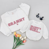 Custom Grammy & Granddaughter Matching Sweatshirt & Baby Romper Set, Soft Cotton, Minimalist Design, NB-2XL, Perfect for Gifting