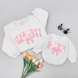 Grammy Mama Mini Matching Sweatshirts with Pink Bow Artwork, Family Outfit for Milestones, Customizable Names Available