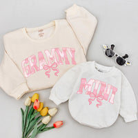 Grammy Mama Mini Matching Sweatshirts with Pink Bow Artwork, Family Outfit for Milestones, Customizable Names Available
