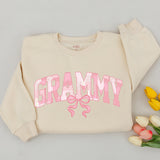 Grammy Mama Mini Matching Sweatshirts with Pink Bow Artwork, Family Outfit for Milestones, Customizable Names Available