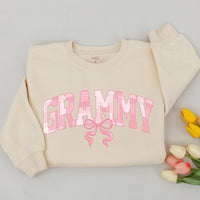 Grammy Mama Mini Matching Sweatshirts with Pink Bow Artwork, Family Outfit for Milestones, Customizable Names Available