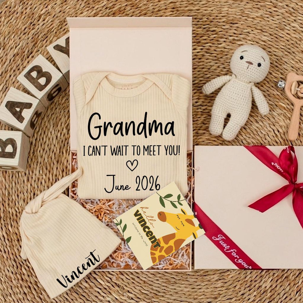 Grandma I Can't Wait to Meet You Baby Bodysuit Modern Black Typography Design Perfect Pregnancy Reveal Baby Shower Gift June 2026 Keepsake