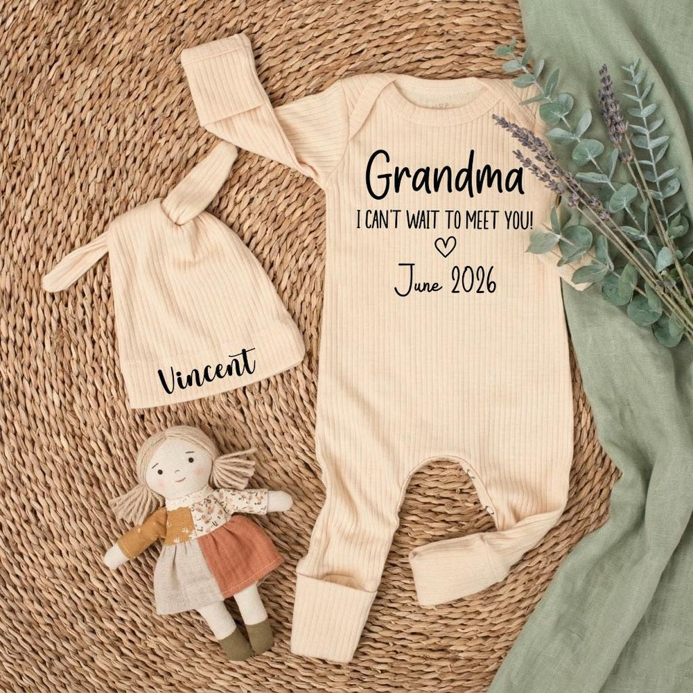 Grandma I Can't Wait to Meet You Baby Bodysuit Modern Black Typography Design Perfect Pregnancy Reveal Baby Shower Gift June 2026 Keepsake