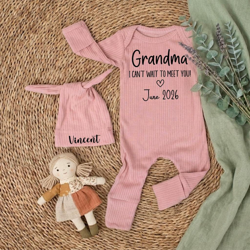 Grandma I Can't Wait to Meet You Baby Bodysuit Modern Black Typography Design Perfect Pregnancy Reveal Baby Shower Gift June 2026 Keepsake
