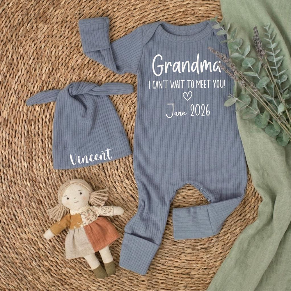 Grandma I Can't Wait to Meet You Baby Bodysuit Modern Black Typography Design Perfect Pregnancy Reveal Baby Shower Gift June 2026 Keepsake