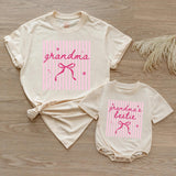 Grandma and Grandma's Bestie Matching Shirt and Baby Bodysuit Set with Pink Bow Design, New Grandma Gift, Mommy and Me Outfit