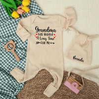 Grandma Has Waited a Long Time for Me Baby Bodysuit with Custom Name Hat Newborn Gift Outfit Baby Announcement Sentimental Shower Present