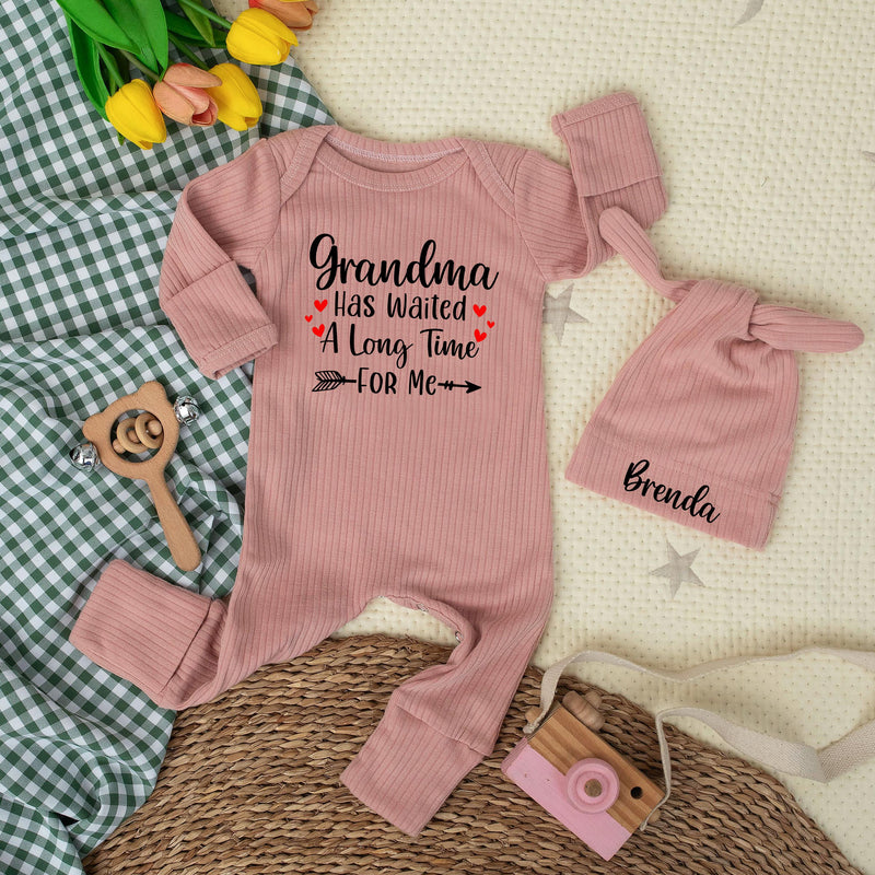 Grandma Has Waited a Long Time for Me Baby Bodysuit with Custom Name Hat Newborn Gift Outfit Baby Announcement Sentimental Shower Present