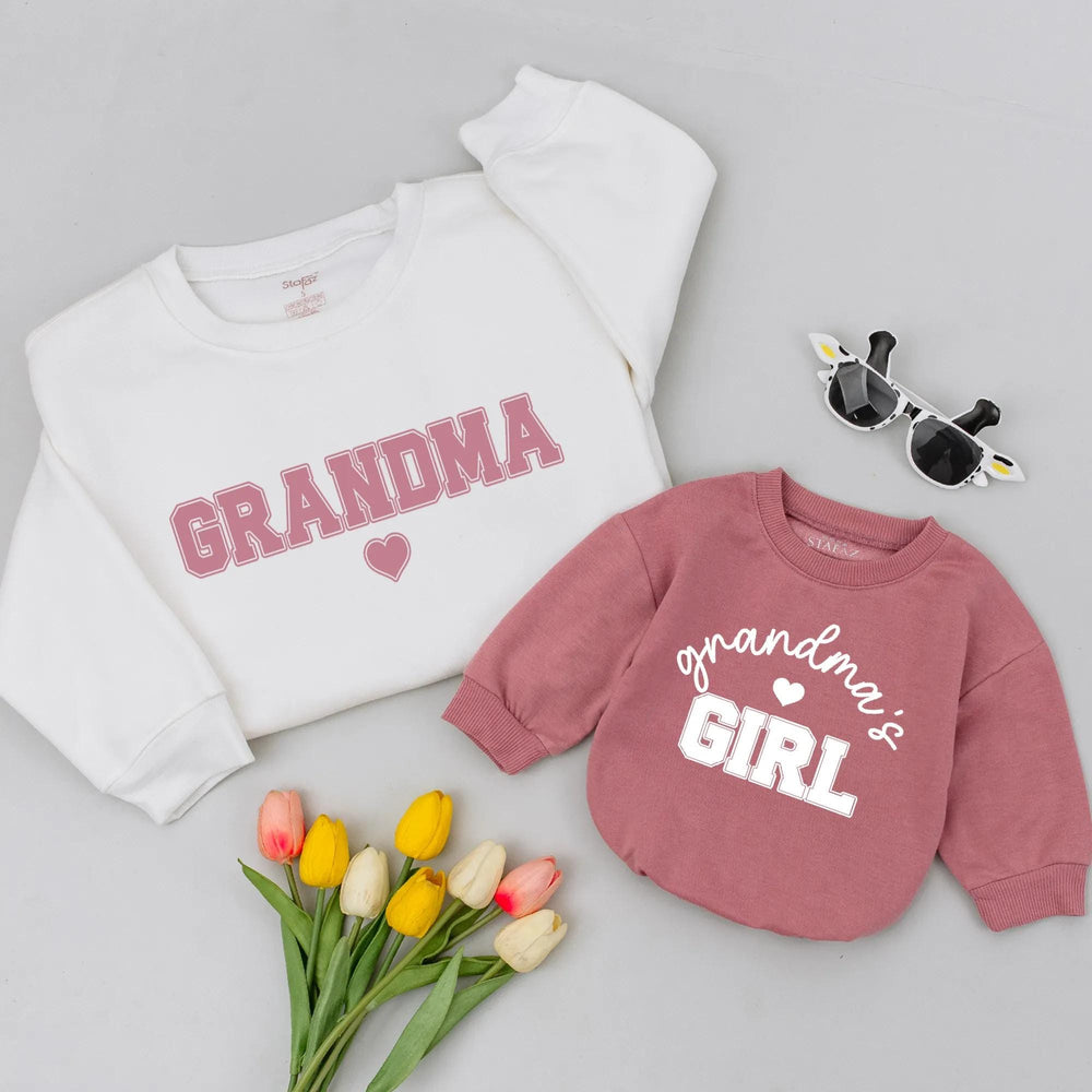 Grandma and Me Matching Shirts Personalized Outfit with Dusty Rose and White Design Custom Grandma and Girl Heart Print Gift Idea