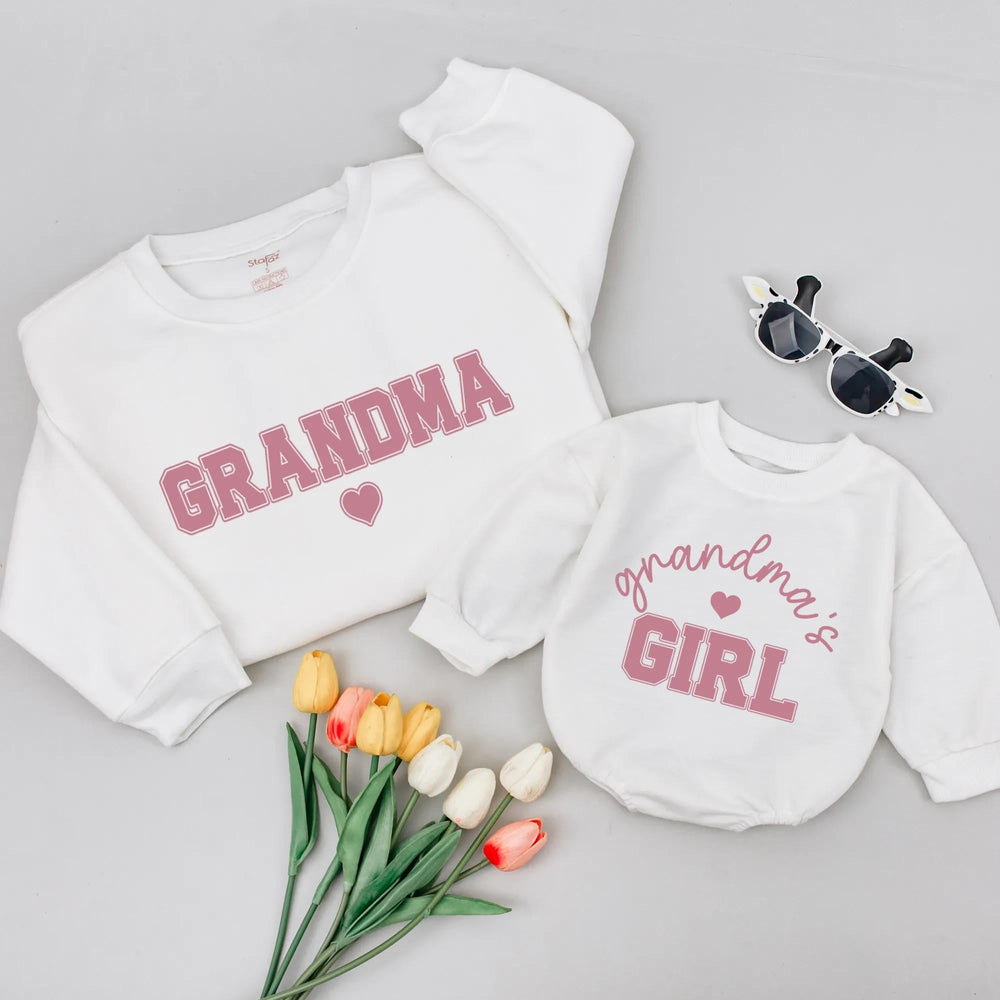 Grandma and Me Matching Shirts Personalized Outfit with Dusty Rose and White Design Custom Grandma and Girl Heart Print Gift Idea