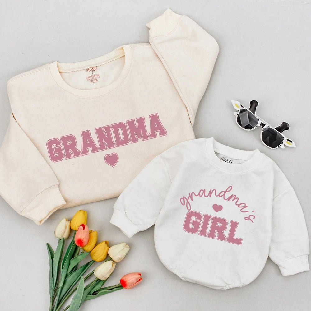 Grandma and Me Matching Shirts Personalized Outfit with Dusty Rose and White Design Custom Grandma and Girl Heart Print Gift Idea