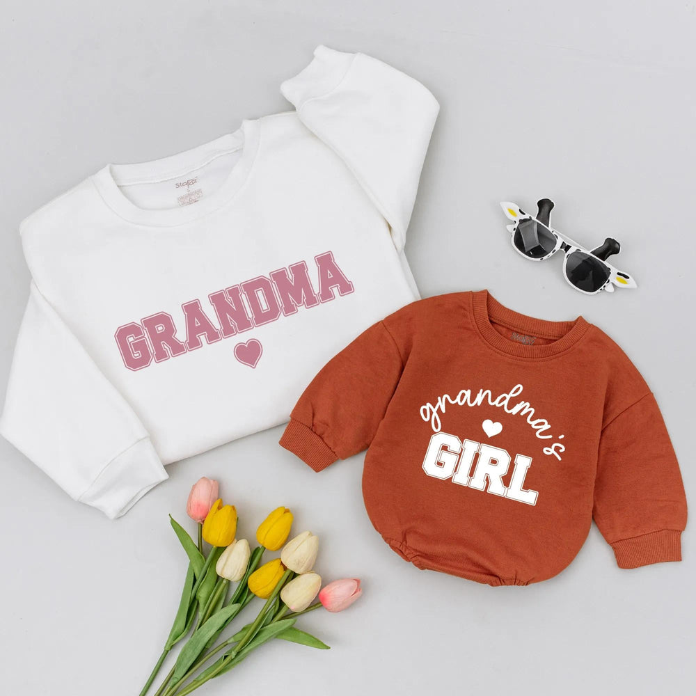 Grandma and Me Matching Shirts Personalized Outfit with Dusty Rose and White Design Custom Grandma and Girl Heart Print Gift Idea