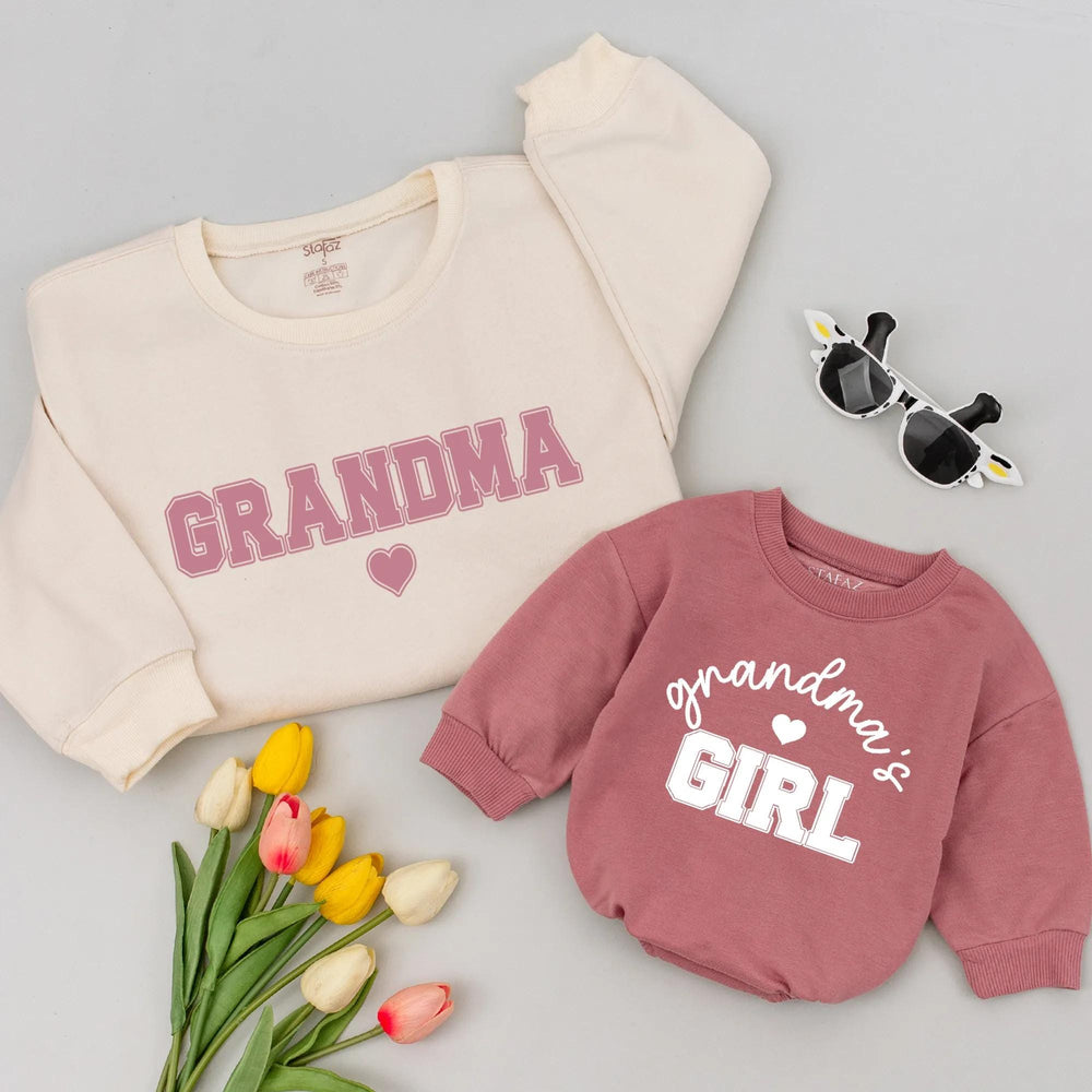 Grandma and Me Matching Shirts Personalized Outfit with Dusty Rose and White Design Custom Grandma and Girl Heart Print Gift Idea