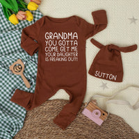 Grandma You Gotta Come Get Me Funny Baby Bodysuit Minimalist Black Text Outfit Gift for Newborns Baby Shower Reveal or First Photoshoot