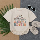 Grandma's Bestie Floral Wildflower Baby Romper Retro Outfit Soft Cotton Birthday Shower Gift for Baby Girl Nostalgic Design