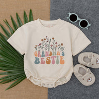 Grandma's Bestie Floral Wildflower Baby Romper Retro Outfit Soft Cotton Birthday Shower Gift for Baby Girl Nostalgic Design