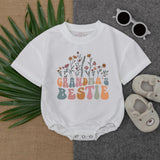 Grandma's Bestie Floral Wildflower Baby Romper Retro Outfit Soft Cotton Birthday Shower Gift for Baby Girl Nostalgic Design